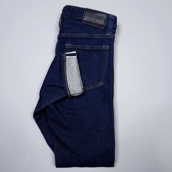 EXPRESS Slim Stretch Red Line Selvedge Dark Wash Preppy Jeans 29.5x29 - Picture 1 of 11